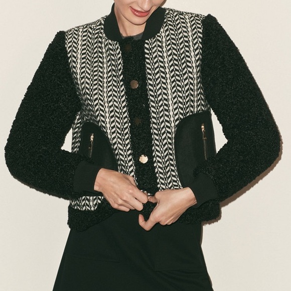 Anthropologie Avec Les Filles Tweed Sherpa Mix Jacket - XS - Picture 1 of 9